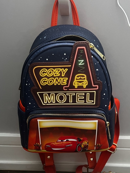 Loungefly Handbags - Loungefly Navy & Red 'Cozy Cone Motel' Cars Mini Backpack